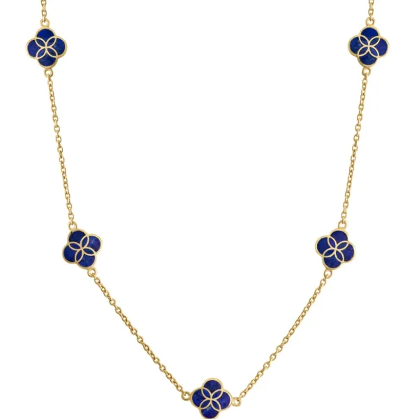Gemstone Petal 5 Station Gold Vermeil Sterling Silver Necklace