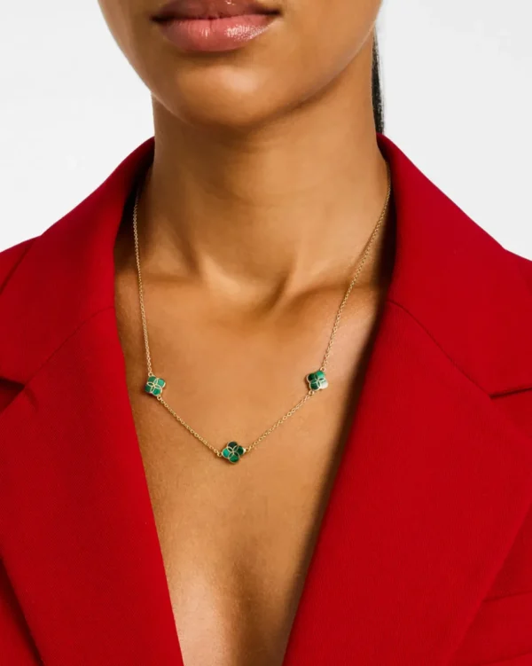 Gemstone Petal 3 Station Gold Vermeil Sterling Silver Necklace