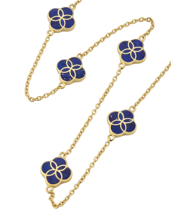 Gemstone Petal 5 Station Gold Vermeil Sterling Silver Necklace