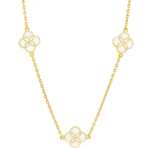 Gemstone Petal 3 Station Gold Vermeil Sterling Silver Necklace