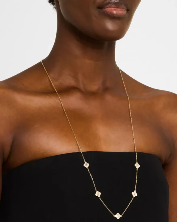 Gemstone Petal 5 Station Gold Vermeil Sterling Silver Necklace
