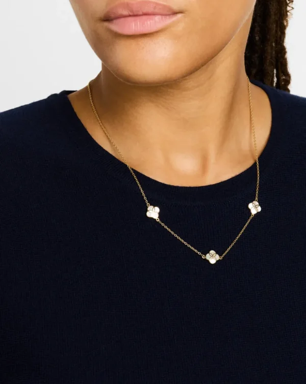 Gemstone Petal 3 Station Gold Vermeil Sterling Silver Necklace