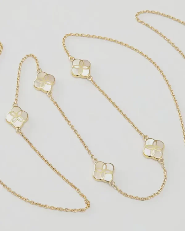 Gemstone Petal 5 Station Gold Vermeil Sterling Silver Necklace