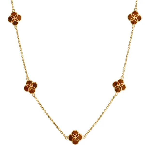 Gemstone Petal 5 Station Gold Vermeil Sterling Silver Necklace