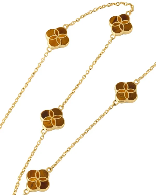 Gemstone Petal 5 Station Gold Vermeil Sterling Silver Necklace