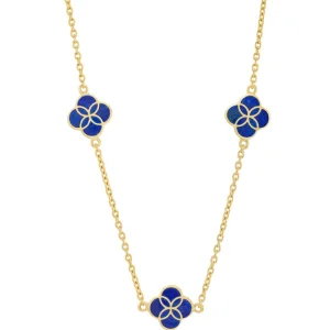 Gemstone Petal 3 Station Gold Vermeil Sterling Silver Necklace