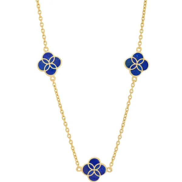 Gemstone Petal 3 Station Gold Vermeil Sterling Silver Necklace