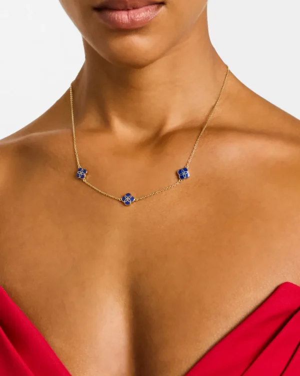 Gemstone Petal 3 Station Gold Vermeil Sterling Silver Necklace
