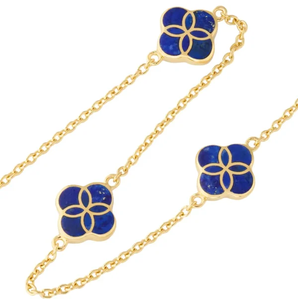 Gemstone Petal 3 Station Gold Vermeil Sterling Silver Necklace