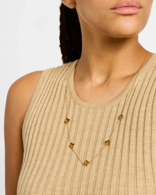Gemstone Petal 5 Station Gold Vermeil Sterling Silver Necklace