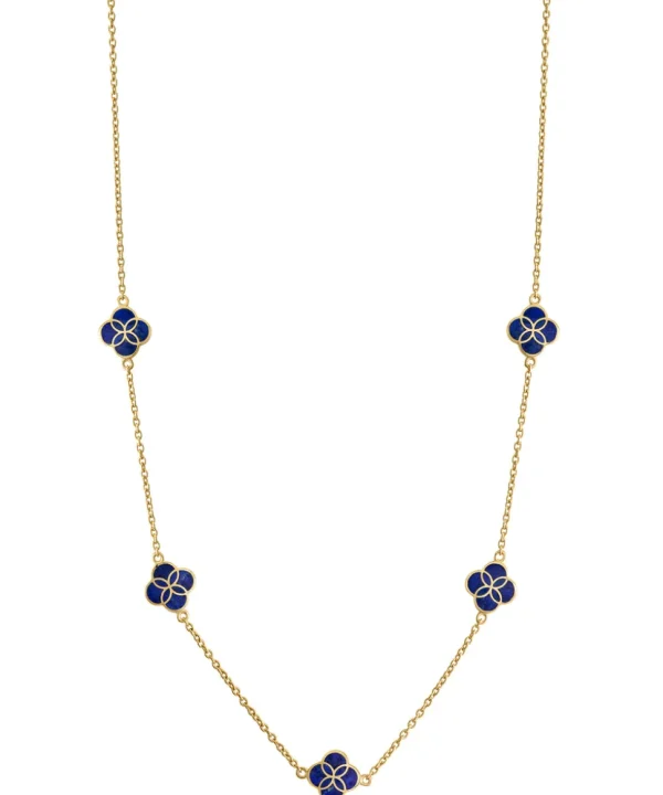 Gemstone Petal 5 Station Gold Vermeil Sterling Silver Necklace