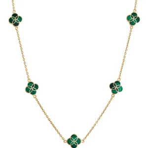 Gemstone Petal 5 Station Gold Vermeil Sterling Silver Necklace