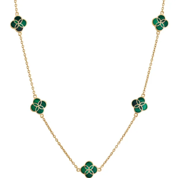 Gemstone Petal 5 Station Gold Vermeil Sterling Silver Necklace