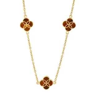 Gemstone Petal 3 Station Gold Vermeil Sterling Silver Necklace