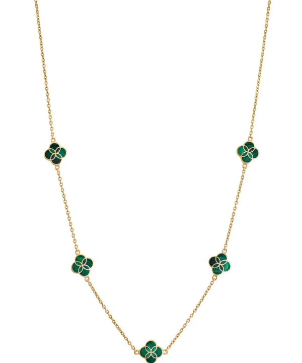 Gemstone Petal 5 Station Gold Vermeil Sterling Silver Necklace