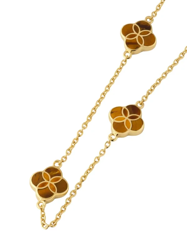 Gemstone Petal 3 Station Gold Vermeil Sterling Silver Necklace