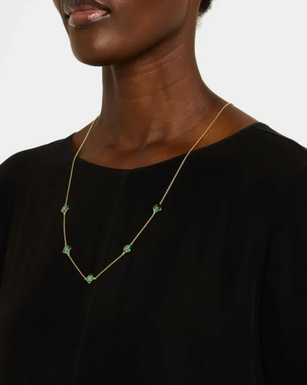 Gemstone Petal 5 Station Gold Vermeil Sterling Silver Necklace