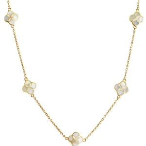 Gemstone Petal 5 Station Gold Vermeil Sterling Silver Necklace