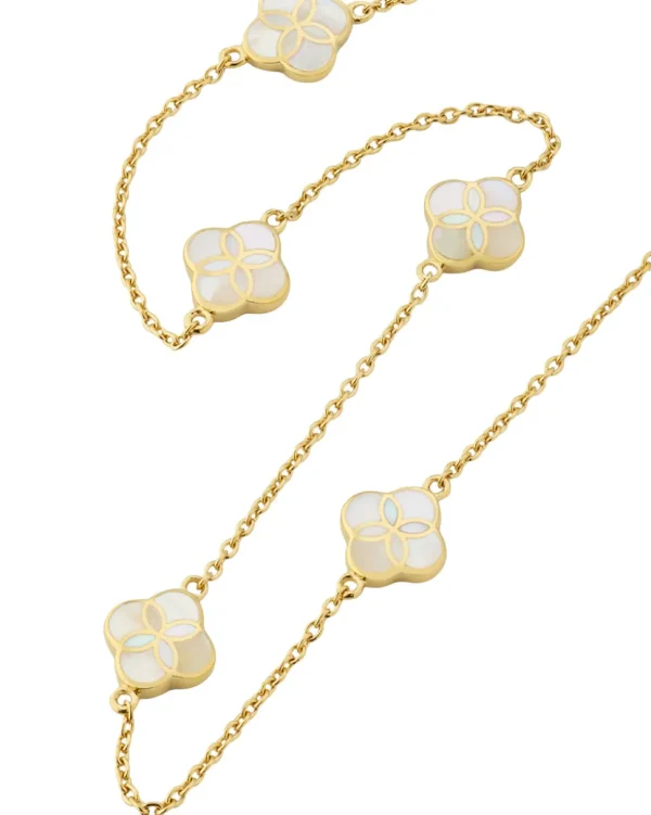Gemstone Petal 5 Station Gold Vermeil Sterling Silver Necklace