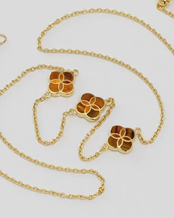 Gemstone Petal 3 Station Gold Vermeil Sterling Silver Necklace
