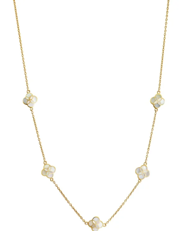 Gemstone Petal 5 Station Gold Vermeil Sterling Silver Necklace