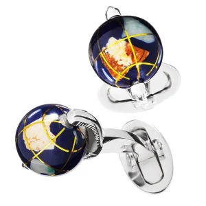 Globe Spinning Lapis Inlay Sterling Cufflinks