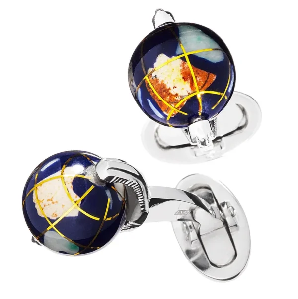Globe Spinning Lapis Inlay Sterling Cufflinks