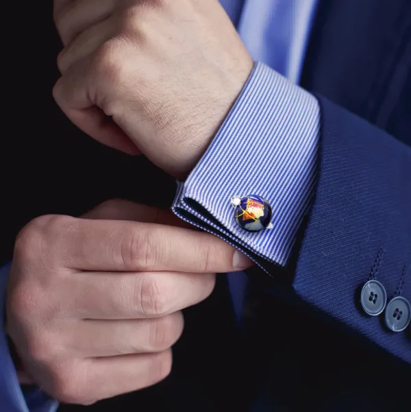 Globe Spinning Lapis Inlay Sterling Cufflinks