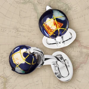 Globe Spinning Lapis Inlay Sterling Cufflinks