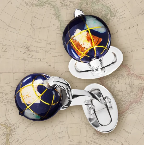 Globe Spinning Lapis Inlay Sterling Cufflinks