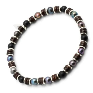 Grey Pearl & Agate Beaded Flex Bracelet