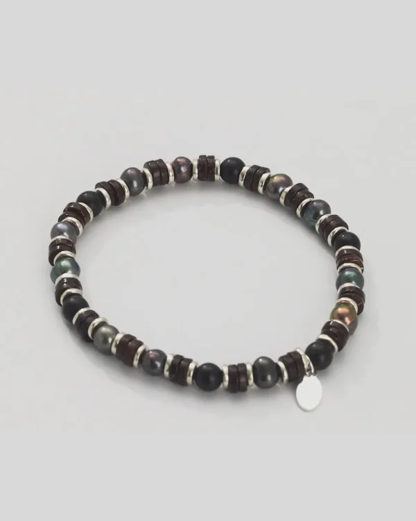 Grey Pearl & Agate Beaded Flex Bracelet