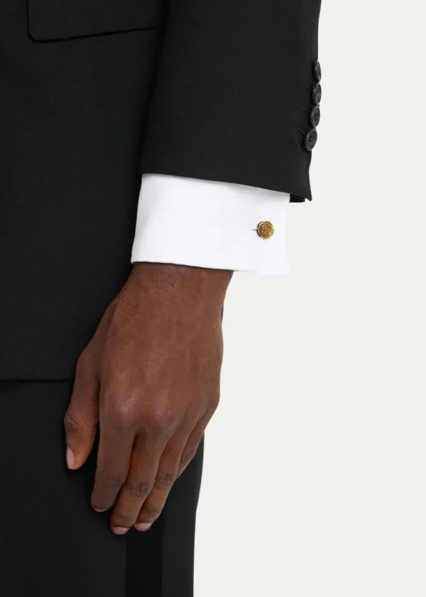 Hand Carved Tiger Eye Rose Sterling Silver Cufflinks and Tuxedo Studs