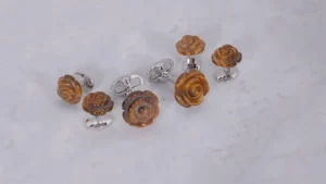 Hand Carved Tiger Eye Rose Sterling Silver Cufflinks and Tuxedo Studs