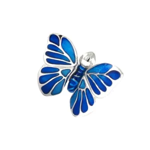 Hand Painted Enamel Butterfly Sterling Silver Lapel Pin I Jan Leslie