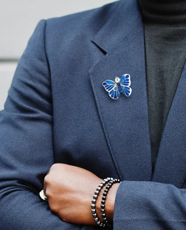 Hand Painted Enamel Butterfly Sterling Silver Lapel Pin I Jan Leslie