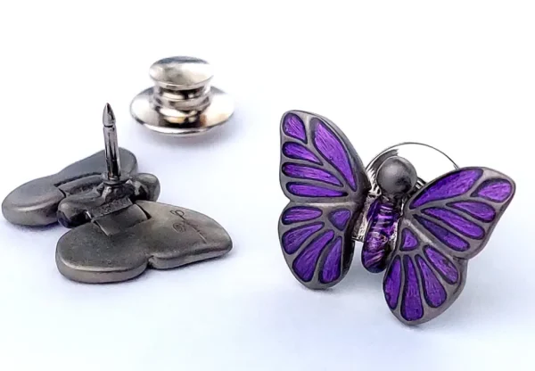 Hand Painted Enamel Butterfly Sterling Silver Lapel Pin I Jan Leslie
