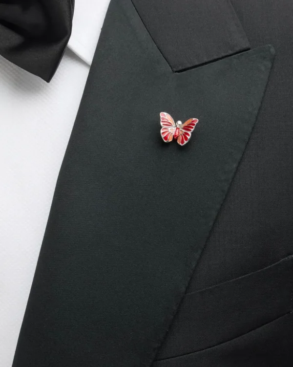 Hand Painted Enamel Butterfly Sterling Silver Lapel Pin I Jan Leslie