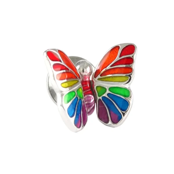 Hand Painted Enamel Butterfly Sterling Silver Lapel Pin I Jan Leslie