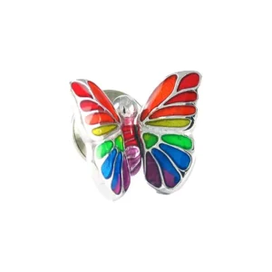 Hand Painted Rainbow Enamel Butterfly Sterling Silver Lapel Pin I Jan Leslie