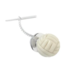 Hand-Carved Mystical Knot Gemstone Sterling Silver Lapel Pin with Chain I Jan Leslie