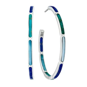 Inside Out Tonal Blue Sterling Hoop Earrings