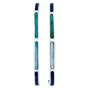 Inside Out Tonal Blue Sterling Hoop Earrings