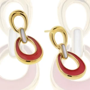 18K Gold Vermeil with Mother of Pearl and Hand Painted Enamel Sterling Silver 2-Tiered Drop Earrings