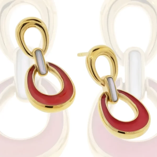 18K Gold Vermeil with Mother of Pearl and Hand Painted Enamel Sterling Silver 2-Tiered Drop Earrings