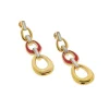 18K Gold Vermeil With Mother of Pearl and Hand Painted Enamel Sterling Silver 3 -Tiered Drop Earrings I Jan Leslie