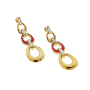 18K Gold Vermeil With Mother of Pearl and Hand Painted Enamel Sterling Silver 3 -Tiered Drop Earrings I Jan Leslie