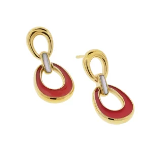 18K Gold Vermeil with Mother of Pearl and Hand Painted Enamel Sterling Silver 2-Tiered Drop Earrings