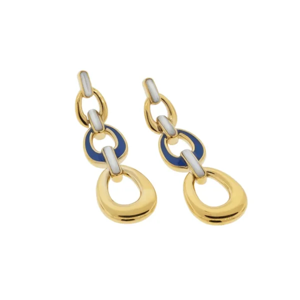 18K Gold Vermeil With Mother of Pearl and Hand Painted Enamel Sterling Silver 3 -Tiered Drop Earrings I Jan Leslie