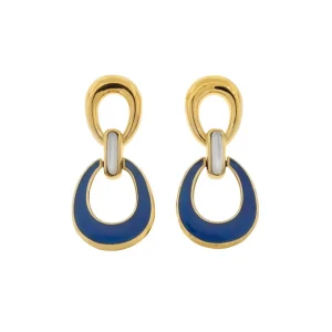 18K Gold Vermeil with Mother of Pearl and Hand Painted Enamel Sterling Silver 2-Tiered Drop Earrings
